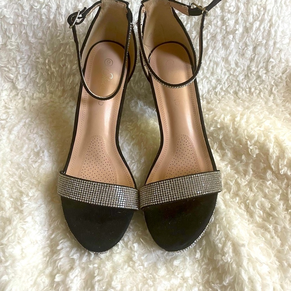 Shoeland Black Rhinestone Heels Size 9